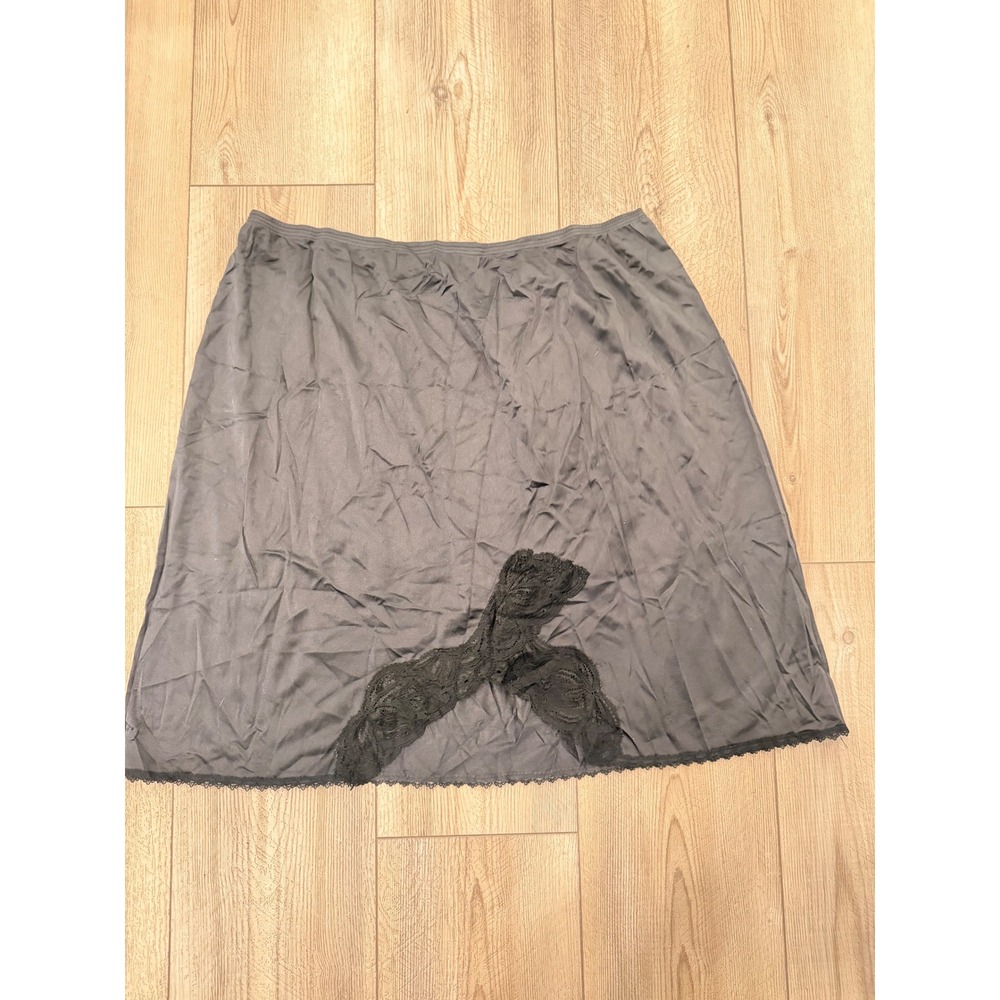 Vintage Lorraine Gray Antron III Nylon Lace Trim Half Slip Skirt Slit Size Large